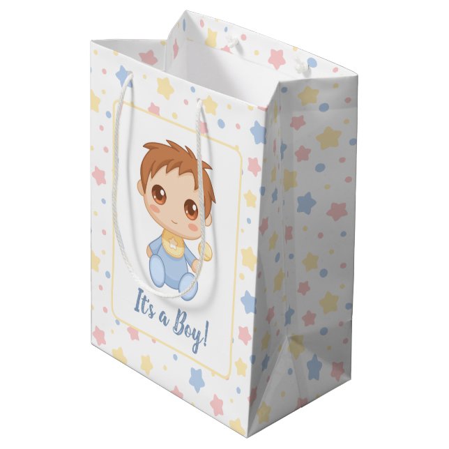 Baby Boy Blue Jumpsuit Medium Gift Bag (Back Angled)