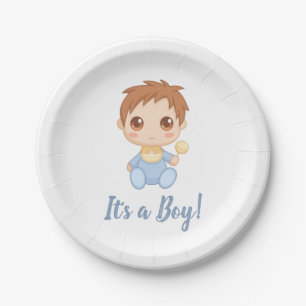 Baby Boy Blue Jumpsuit Paper Plate
