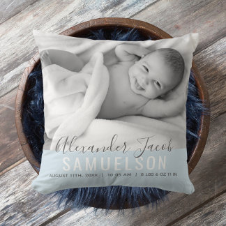 BABY Boy Blue Keepsake Name Birth Date PHOTO Cushion