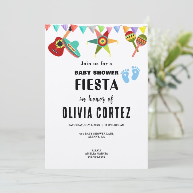 Baby Boy Blue Mexican Fiesta Baby Shower  Invitation (Standing Front)