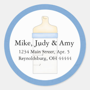 Baby Boy Blue Milk Bottle Round Address Label