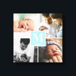 Baby Boy Blue Monogram photo collage Canvas Print<br><div class="desc">A wonderful addition to a baby boy's nursery featuring favourite photos of the family. Customise the monogram design for him. 
Light blue colour with baby's monogram initial and first name. 

Great gift for new parents,  grandparents too. Have them delight in a special and unique personalised gift.</div>