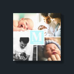 Baby Boy Blue Monogram photo collage Canvas Print<br><div class="desc">A wonderful addition to a baby boy's nursery featuring favourite photos of the family. Customise the monogram design for him. 
Light blue colour with baby's monogram initial and first name. 

Great gift for new parents,  grandparents too. Have them delight in a special and unique personalised gift.</div>