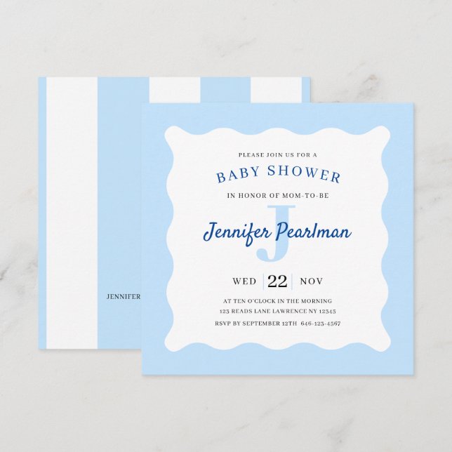 Baby Boy Blue Monogram Shower Invitation (Front/Back)