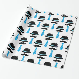 Baby Boy Blue Moustache Lil Little Man Cute Wrapping Paper