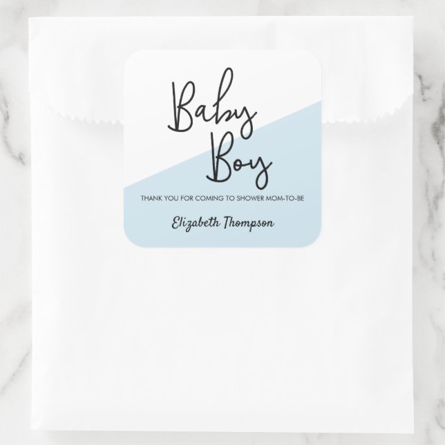 Baby Boy blue Personalised Baby Shower Square Sticker (Bag)
