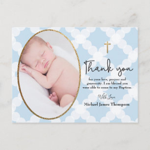 Baby Boy Blue Photo Baptism Thank You Postcard