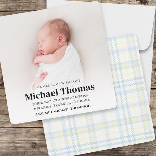 Baby Boy Blue Photo Simple Cute Plaid Square