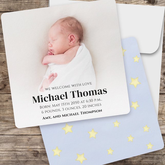 Baby Boy Blue Photo Simple Cute Stars Square (Creator Uploaded)