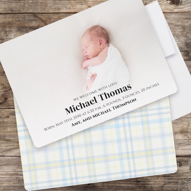 Baby Boy Blue Photo Simple Cute Striped Plaid (Creator Uploaded)