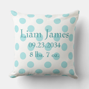 Baby Boy Blue Polkadots Birth Stats Nursery Cushion
