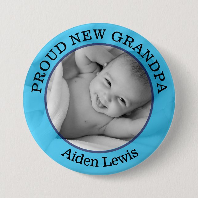 Baby Boy Blue Proud New Grandfather Button (Front)