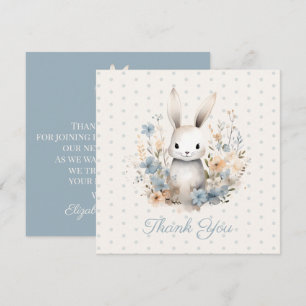 Baby Boy Blue Rabbit and Flowers Baby Shower Thank You Card