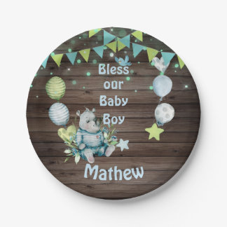 Baby Boy Blue Rhino Paper Plate