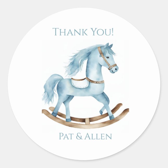Baby Boy Blue Rocking Horse Stickers Cute (Front)