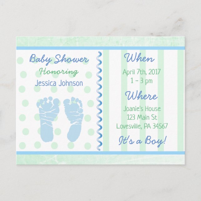 Baby Boy Blue Sage Green Baby Shower Invitation (Front)