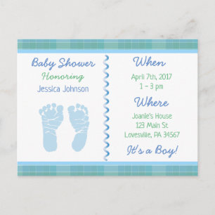 Baby Boy Blue Sage Green Baby Shower Invitation Postcard