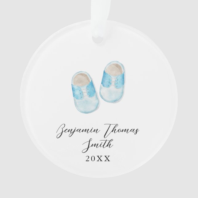 Baby Boy Blue Shoes Christmas Acrylic Ornament (Front)