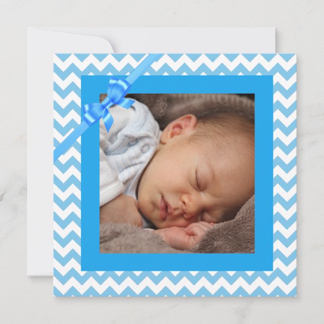 Baby Boy Blue Striped Birthday Announcement (Front)