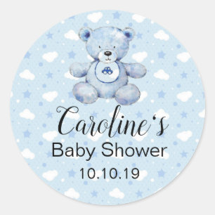 Baby Boy Blue Teddy Bear Baby Shower Sticker