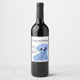 Baby Boy Blue Teddy Bear Bottle Label Personalise