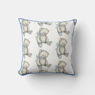 Baby Boy Blue Teddy Bear Watercolor Nursery Cushion