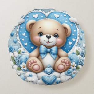 Baby boy blue teddy round cushion,nursery decor round cushion