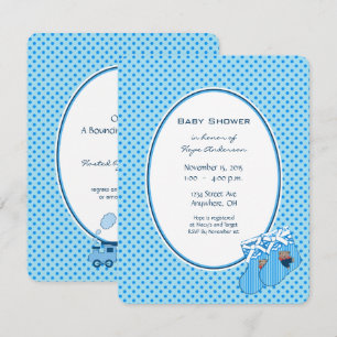 Baby Boy Blue Train Bear Shower Announcement