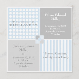 Baby Boy Blue Twin Modern Photo Announcement