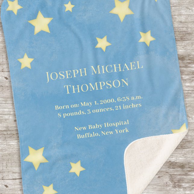 Baby Boy Blue Watercolor Whimsical Cute Stars  Sherpa Blanket (Creator Uploaded)