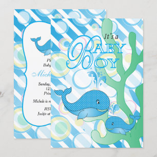 Baby Boy Blue Whale Baby Shower Invitation