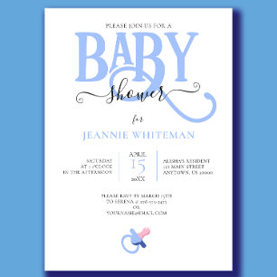 Baby Boy Blue with Pacifier Baby Shower Invitation