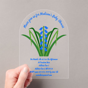 Baby Boy Bluebell Flowers Spring Baby Shower Acrylic Invitations