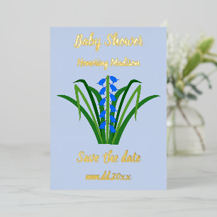 Baby Boy Bluebell Flowers Spring Baby Shower Foil Holiday Card