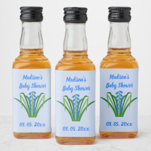 Baby Boy Bluebell Flowers Spring Baby Shower Liquor Bottle Label