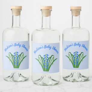 Baby Boy Bluebell Flowers Spring Baby Shower Liquor Bottle Label