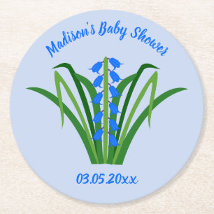 Baby Boy Bluebell Flowers Spring Baby Shower Round Paper Coaster