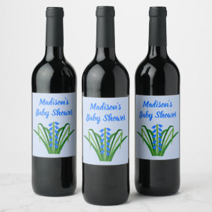 Baby Boy Bluebell Flowers Spring Baby Shower Wine Label