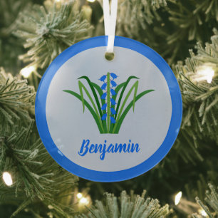 Baby Boy Bluebell Flowers Spring First Xmas Glass Tree Decoration