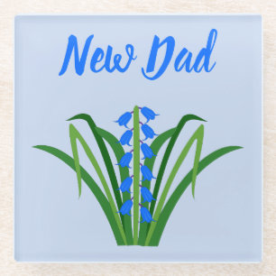 Baby Boy Bluebell Flowers Spring New Dad Glass Coaster