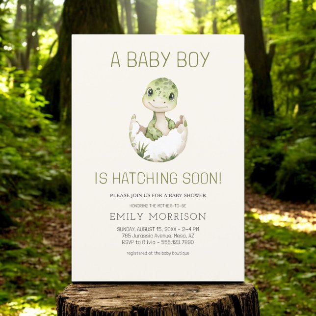 Baby Boy Boho Dinosaur Hatching Soon Shower Invitation (Creator Uploaded)