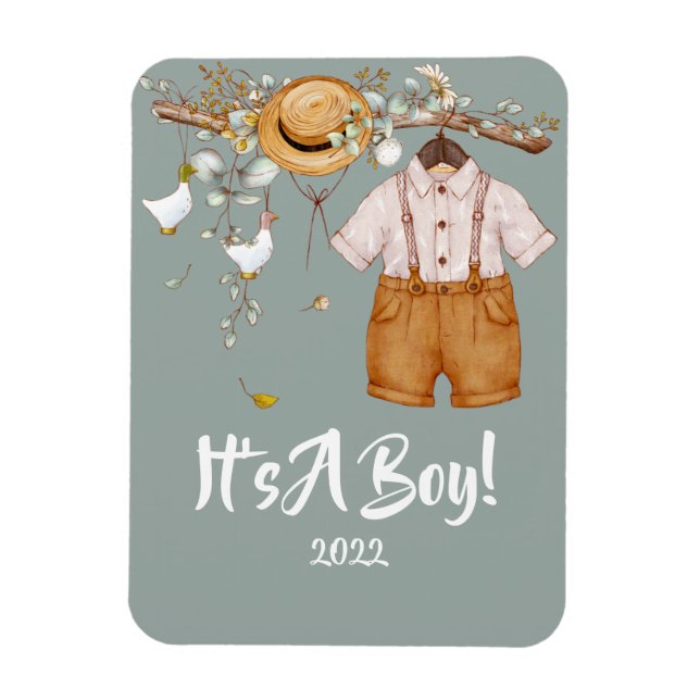 Baby Boy Boho Greenery Rustic Magnet (Vertical)