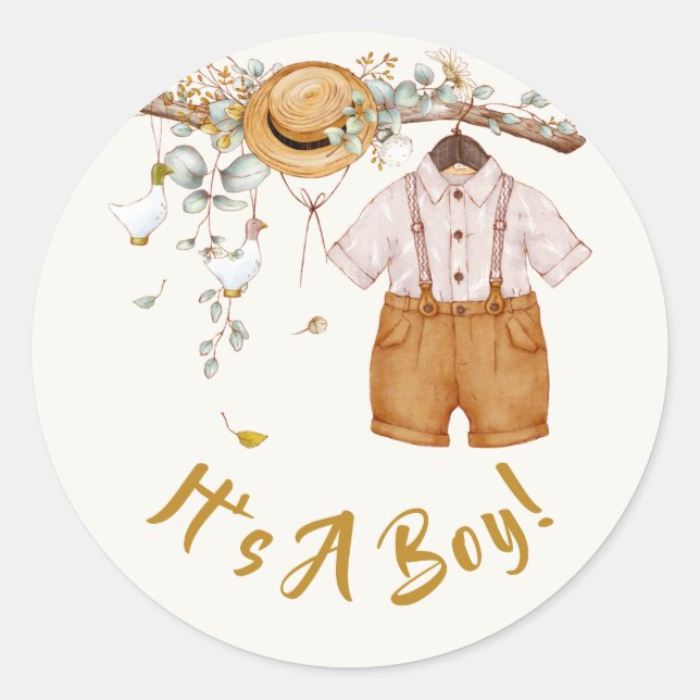 Baby Boy Boho Hanging Outfit  Classic Round Sticker (Front)