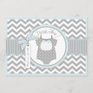 Baby Boy Bow Tie Chevron Print Thank You Card