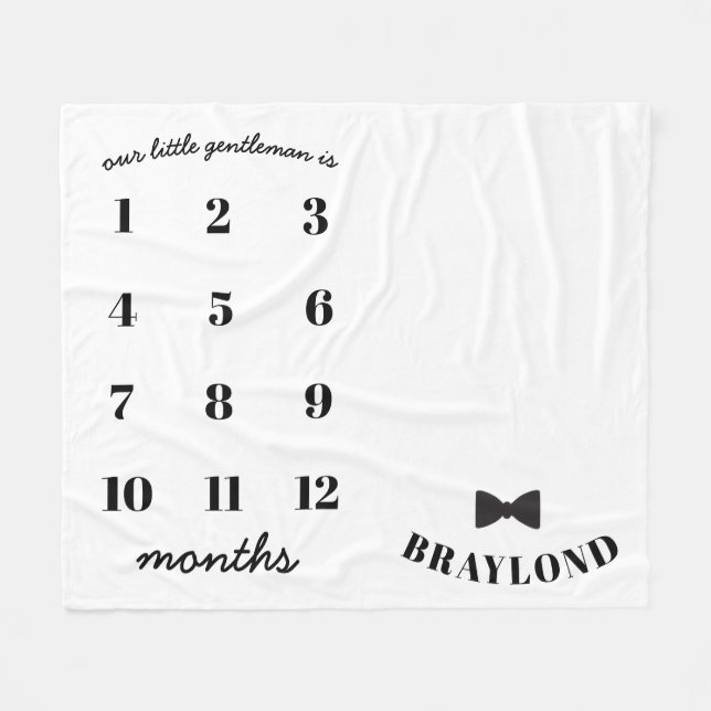 Baby Boy Bow Tie Monthly Milestone Blanket (Front (Horizontal))