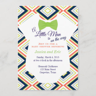 Baby Boy Bow Tie Onsie with Colourful Design Invitation
