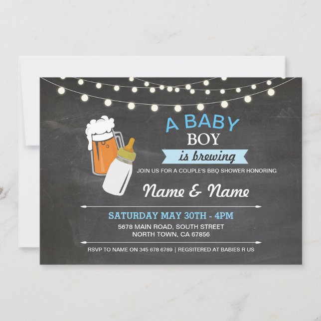 Baby Boy Brewing Shower Beers Blue Chalk Invite (Front)