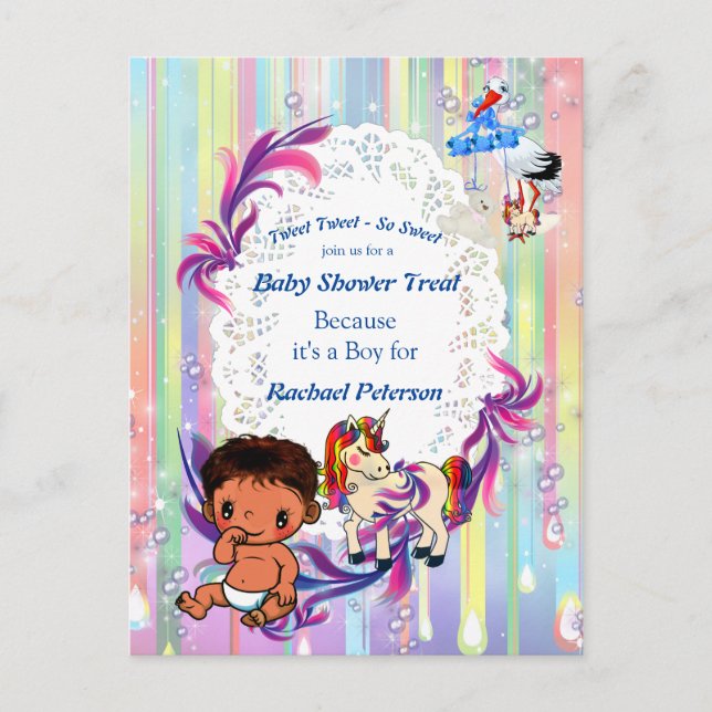 Baby Boy Bubbles & Unicorns Baby Shower Postcard (Front)