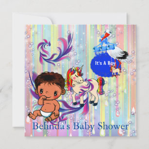 Baby Boy Bubbles & Unicorns Butterfly Invitation