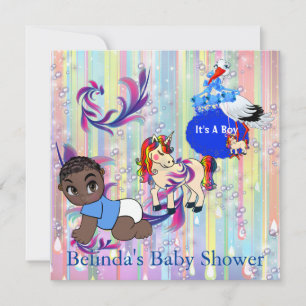 Baby Boy Bubbles & Unicorns Butterfly Invitation